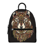 Native American Wolf Spirit Animal Print Leather Backpack