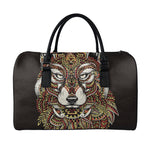 Native American Wolf Spirit Animal Print Leather Duffle Bag