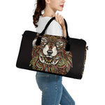 Native American Wolf Spirit Animal Print Leather Duffle Bag