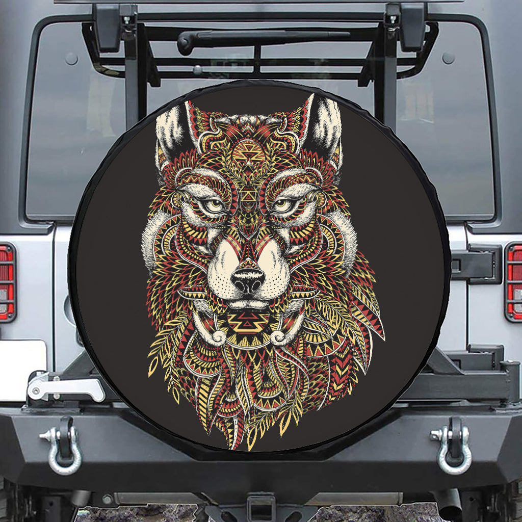 Native American Wolf Spirit Animal Print Leather Spare Tire Cover