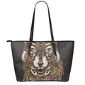Native American Wolf Spirit Animal Print Leather Tote Bag With Zipper