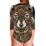 Native American Wolf Spirit Animal Print Long Sleeve Swimsuit