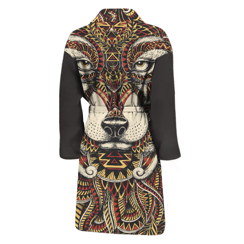 Native American Wolf Spirit Animal Print Men's Bathrobe