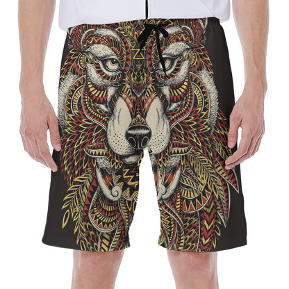 Native American Wolf Spirit Animal Print Men's Beach Shorts