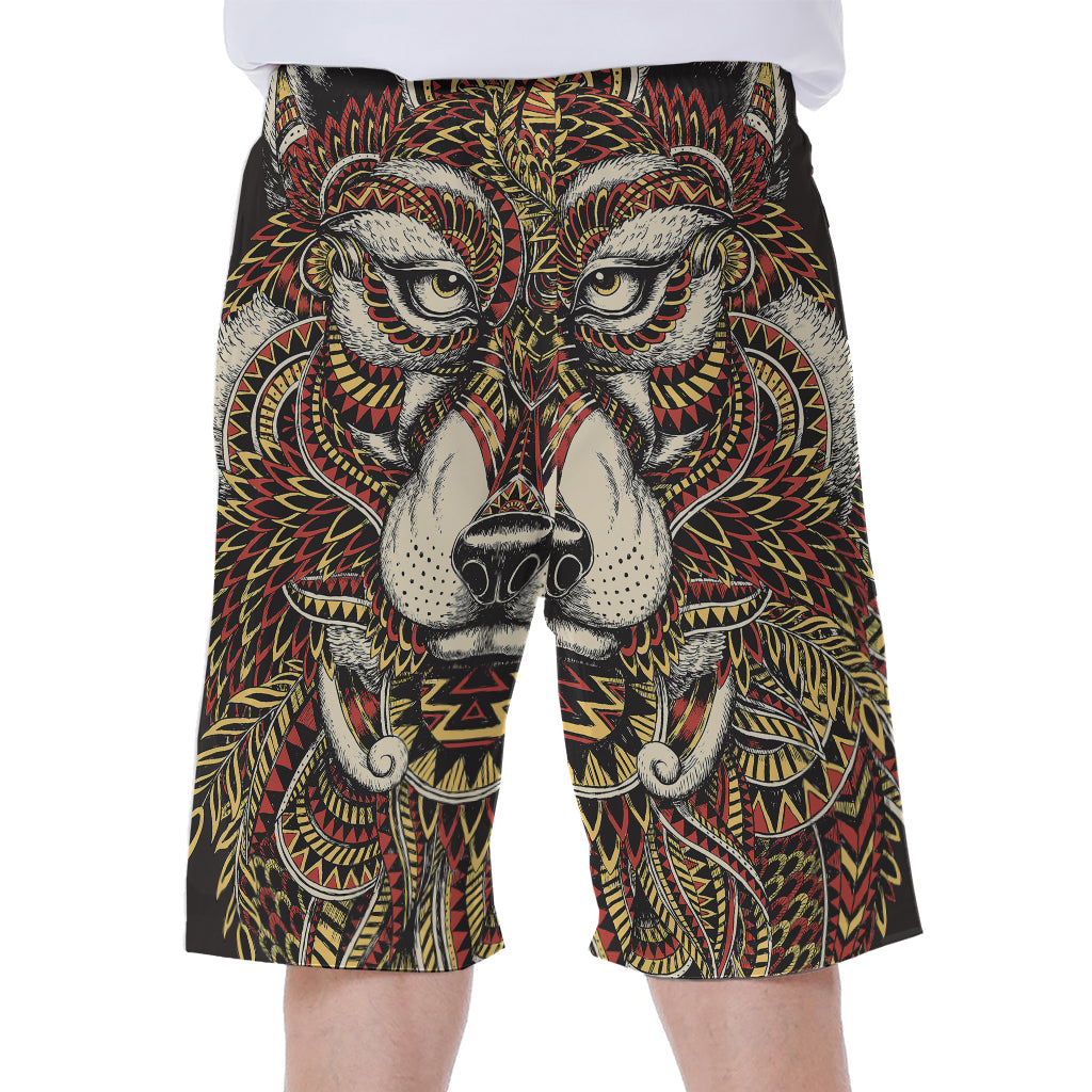 Native American Wolf Spirit Animal Print Men's Beach Shorts