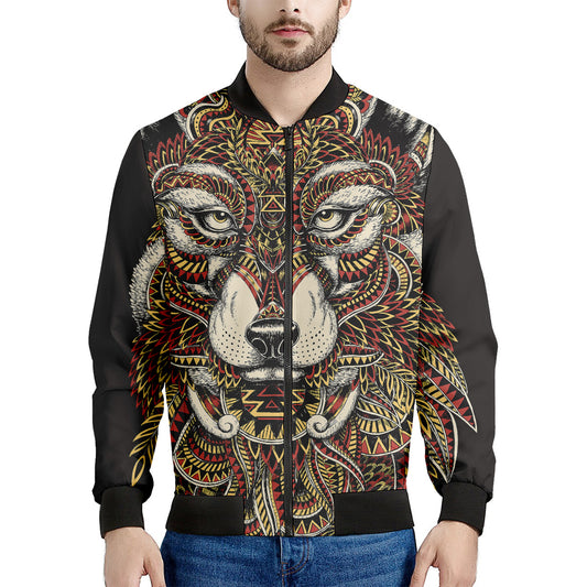Native American Wolf Spirit Animal Print Men's Bomber Jacket