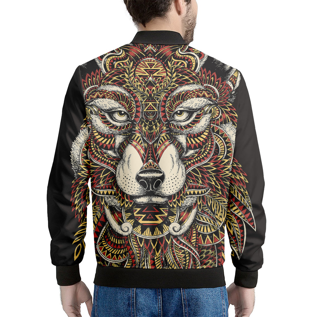 Native American Wolf Spirit Animal Print Men's Bomber Jacket