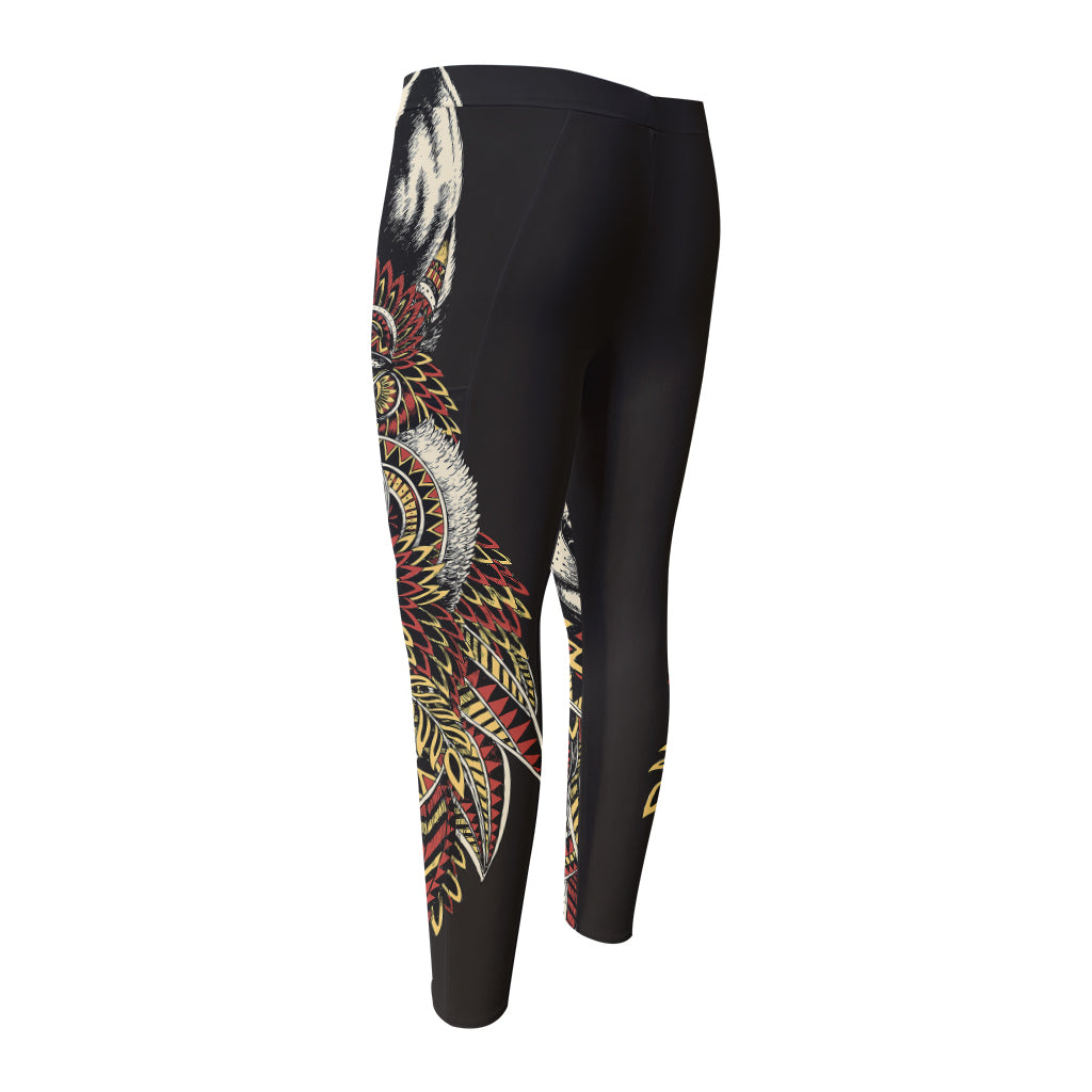 Native American Wolf Spirit Animal Print Men's Compression Pants