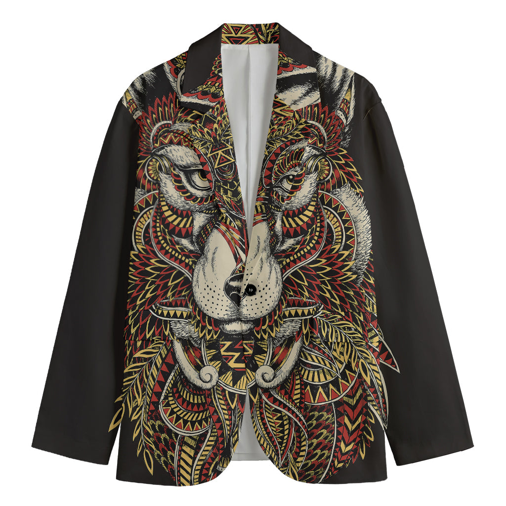 Native American Wolf Spirit Animal Print Men's Cotton Blazer