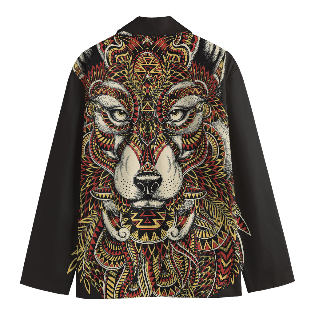 Native American Wolf Spirit Animal Print Men's Cotton Blazer