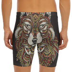 Native American Wolf Spirit Animal Print Men's Long Boxer Briefs