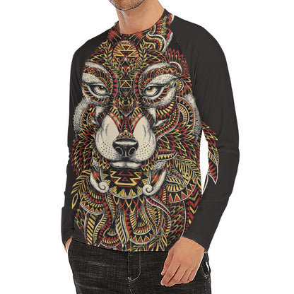 Native American Wolf Spirit Animal Print Men's Long Sleeve Rash Guard