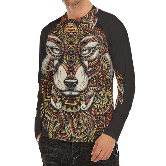 Native American Wolf Spirit Animal Print Men's Long Sleeve Rash Guard