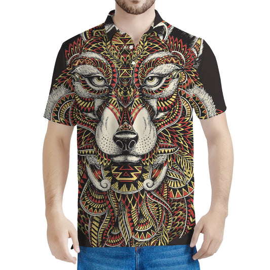 Native American Wolf Spirit Animal Print Men's Polo Shirt