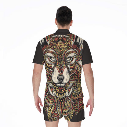 Native American Wolf Spirit Animal Print Men's Rompers