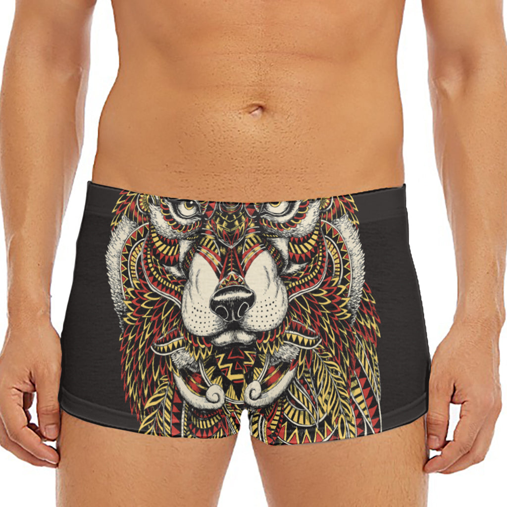 Native American Wolf Spirit Animal Print Men's Short Boxer Briefs