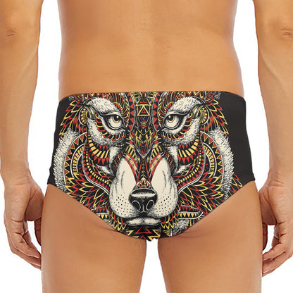 Native American Wolf Spirit Animal Print Men's Triangle Swim Briefs