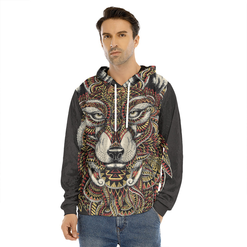 Native American Wolf Spirit Animal Print Men's Velvet Pullover Hoodie