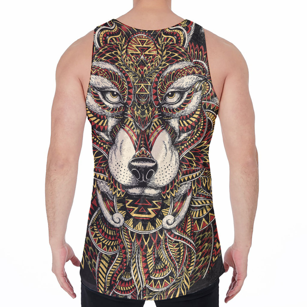 Native American Wolf Spirit Animal Print Men's Velvet Tank Top