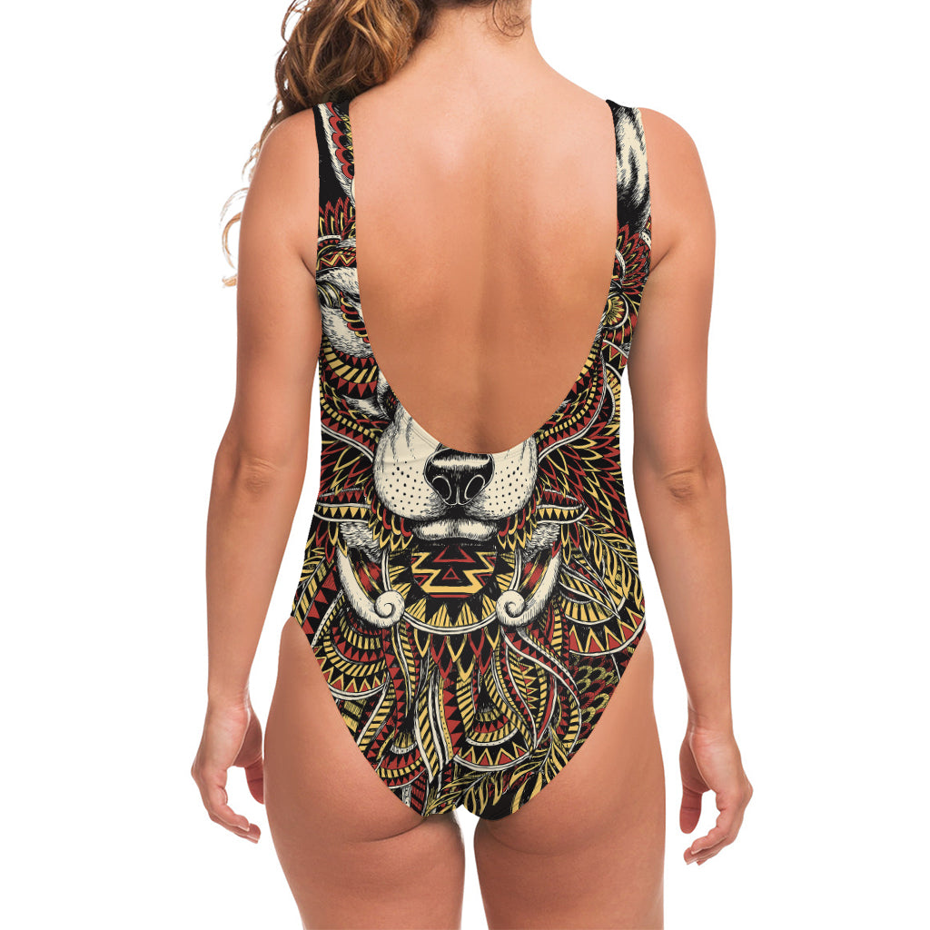 Native American Wolf Spirit Animal Print One Piece Swimsuit