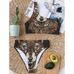 Native American Wolf Spirit Animal Print One Shoulder Bikini Top