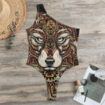 Native American Wolf Spirit Animal Print One Shoulder Bodysuit