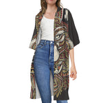 Native American Wolf Spirit Animal Print Open Front Beach Cover Up