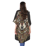 Native American Wolf Spirit Animal Print Open Front Beach Cover Up