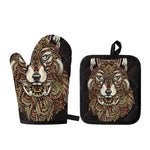 Native American Wolf Spirit Animal Print Oven Mitt And Pot Holder Set