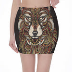 Native American Wolf Spirit Animal Print Pencil Mini Skirt