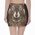 Native American Wolf Spirit Animal Print Pencil Mini Skirt