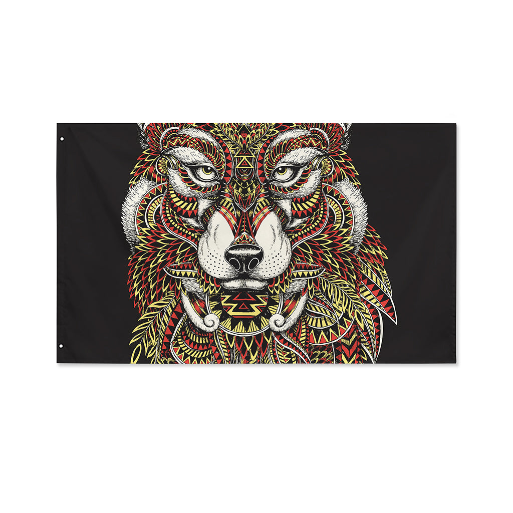Native American Wolf Spirit Animal Print Polyester Flag