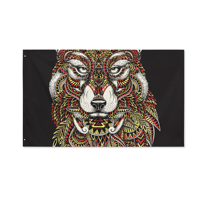 Native American Wolf Spirit Animal Print Polyester Flag