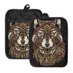 Native American Wolf Spirit Animal Print Pot Holders With Pocket