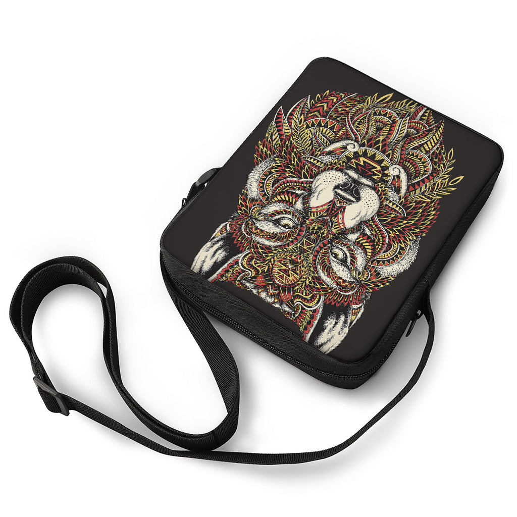 Native American Wolf Spirit Animal Print Rectangular Crossbody Bag