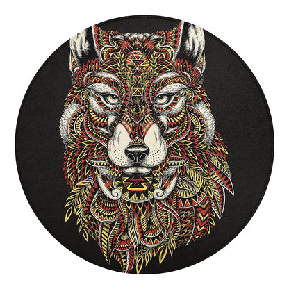 Native American Wolf Spirit Animal Print Round Blanket