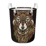 Native American Wolf Spirit Animal Print Round Laundry Basket