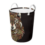 Native American Wolf Spirit Animal Print Round Laundry Basket