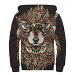Native American Wolf Spirit Animal Print Sherpa Lined Zip Up Hoodie