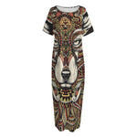 Native American Wolf Spirit Animal Print Short Sleeve Long Nightdress