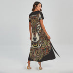 Native American Wolf Spirit Animal Print Short Sleeve Maxi Dress