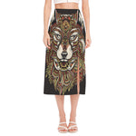 Native American Wolf Spirit Animal Print Side Slit Midi Skirt