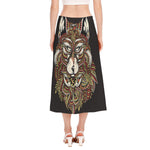 Native American Wolf Spirit Animal Print Side Slit Midi Skirt