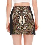 Native American Wolf Spirit Animal Print Side Slit Mini Skirt