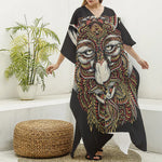 Native American Wolf Spirit Animal Print Silk V-Neck Kaftan Dress