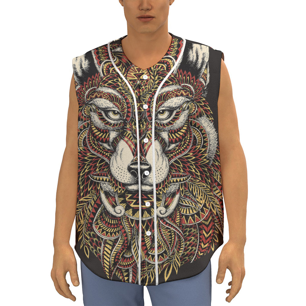 Native American Wolf Spirit Animal Print Sleeveless Baseball Jersey