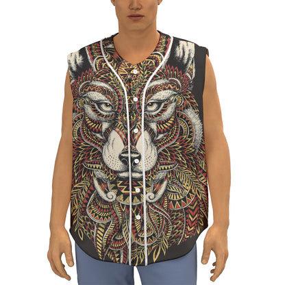 Native American Wolf Spirit Animal Print Sleeveless Baseball Jersey