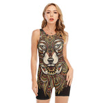 Native American Wolf Spirit Animal Print Sleeveless One Piece Swimsuit