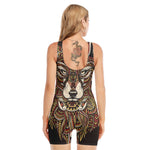 Native American Wolf Spirit Animal Print Sleeveless One Piece Swimsuit