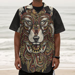 Native American Wolf Spirit Animal Print Textured Short Sleeve Shirt